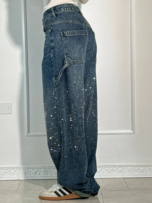 Baggy jeans met glitterdetails en rechte pijp