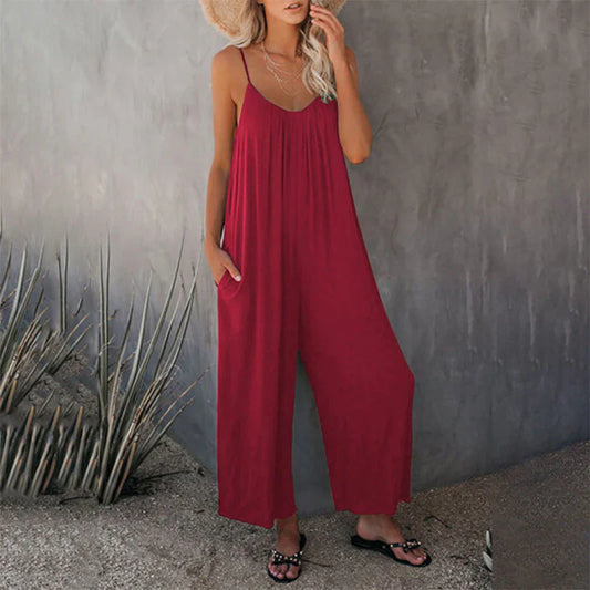 Mila – jumpsuit met wijde pijpen en subtiele plooitjes aan de top