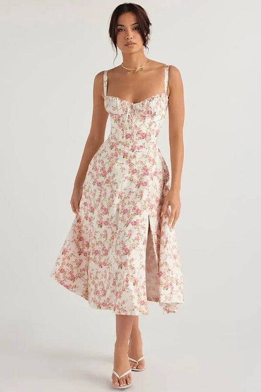 Fiona - Zomerjurk met Bustier Pasvorm en Bloemenprint