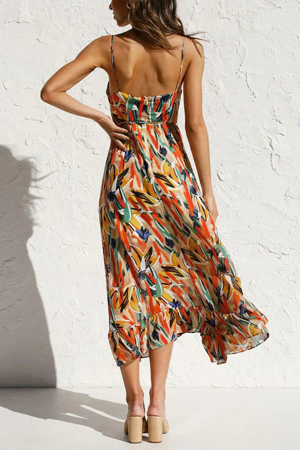 Célia – Midi-jurk met zomerse print en verstelbare bandjes