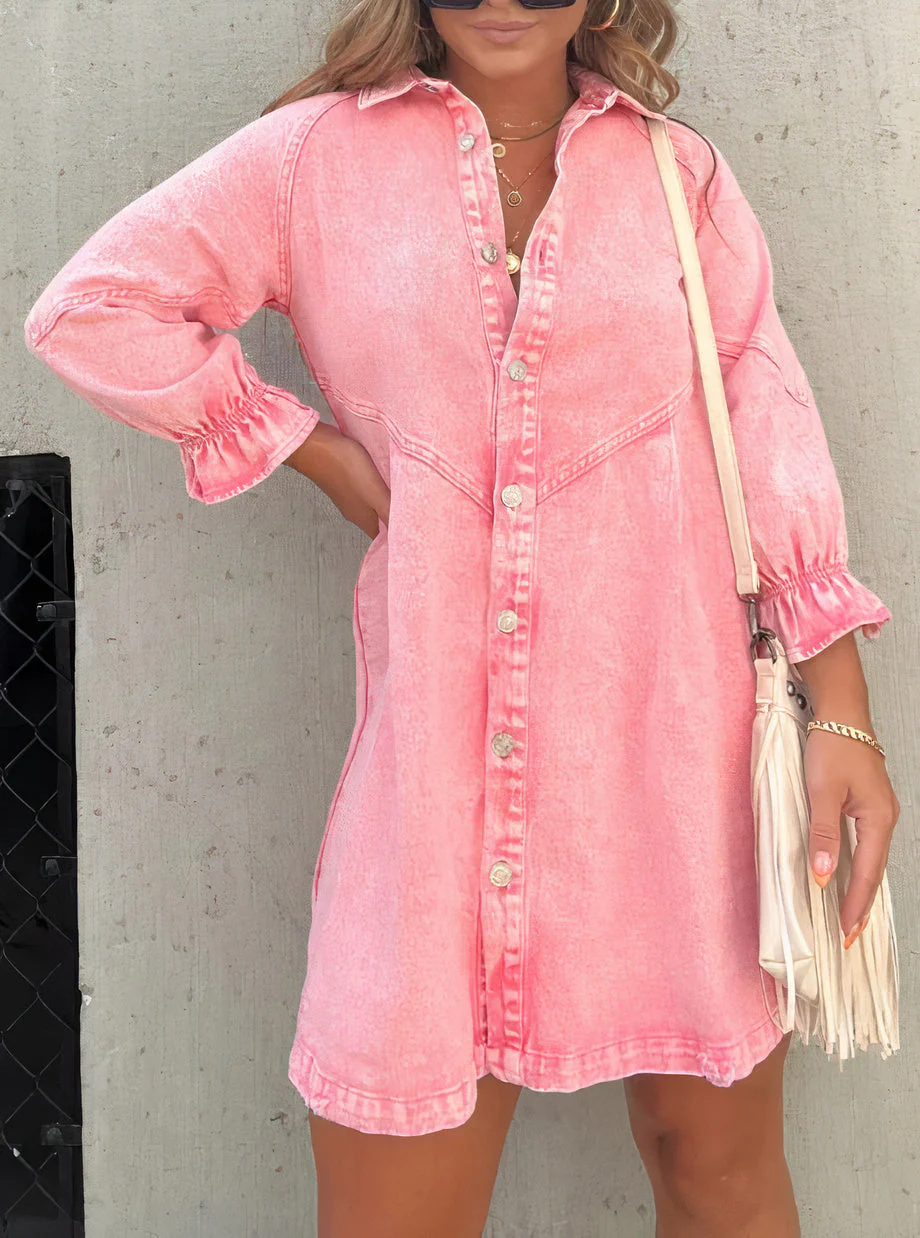 Fenna – Denim overhemdjurk met knopen en speelse mouwdetails