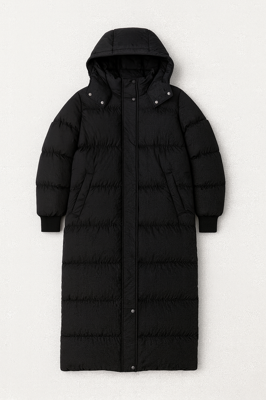 Emma – Zwarte Overized Lange Dames Pufferjas Met Capuchon