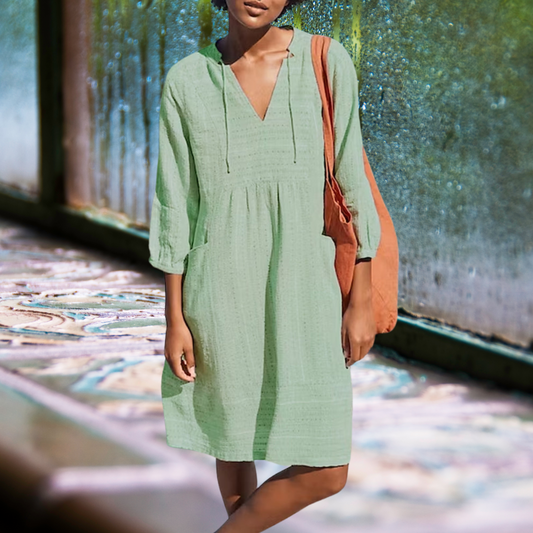 Arya – boho-jurk van katoen met V-hals en driekwartmouwen