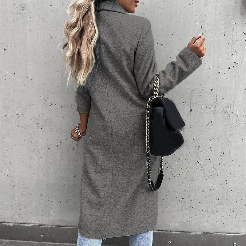 Elena – Lange Wollen Trenchcoat Met Revers En Dubbele Knopen