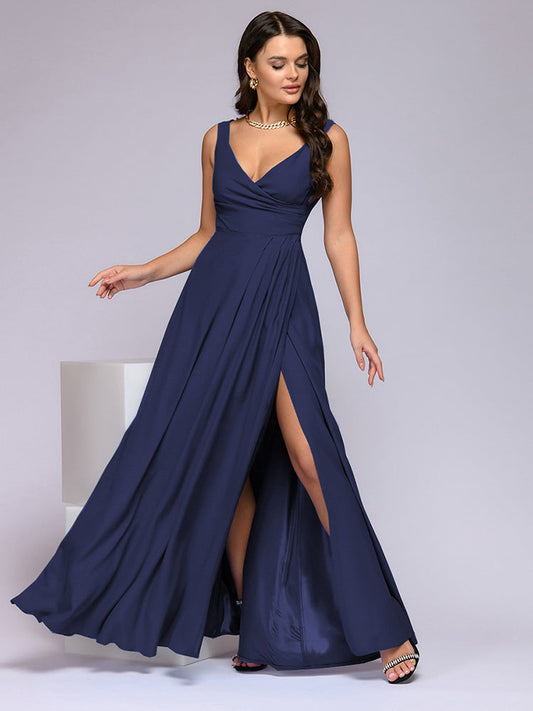 Alicia – V-hals Maxi-jurk Met Subtiele Split En Accentuerende Tailleband