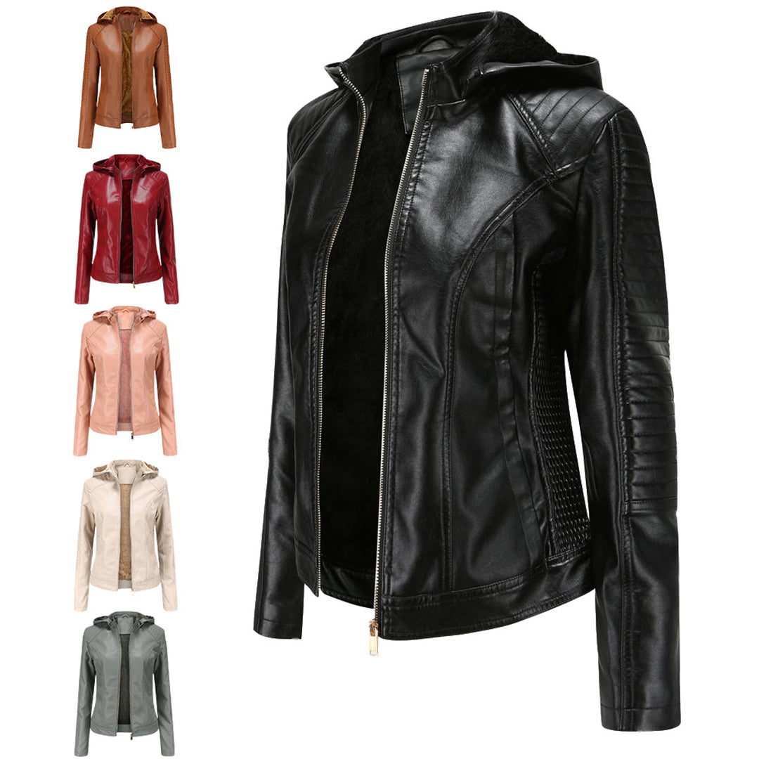 Miriam – leren damesjas met afneembare capuchon en gouden details