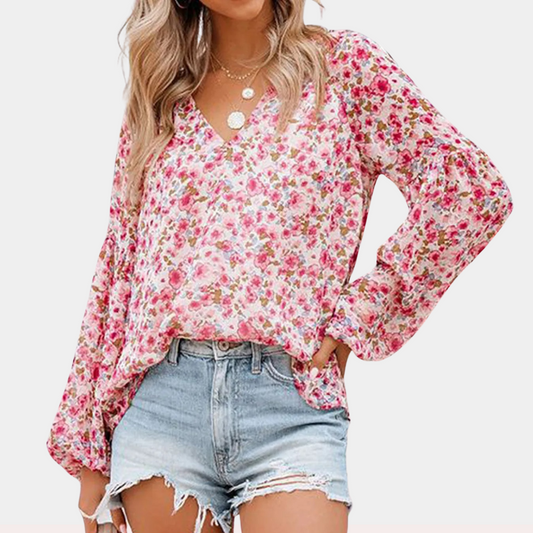 Amya – Luchtige bloemenprint zomerblouse met lange mouwen