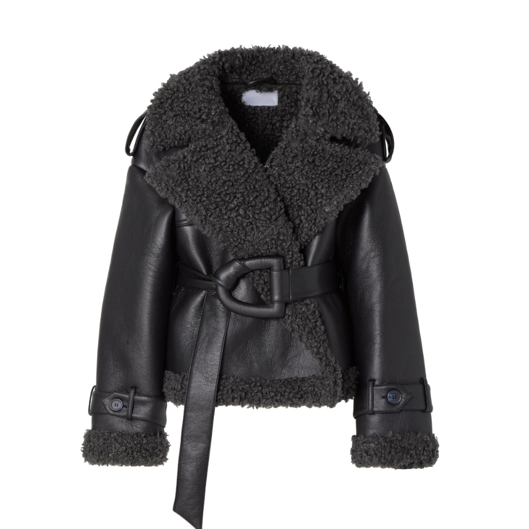 Avalon – Shearling Winterjas Van Faux Leer Met Ceintuur