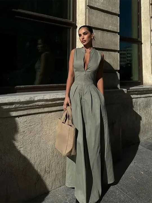 Lina – Mouwloze maxi-jurk met hoge taille en geplooide details