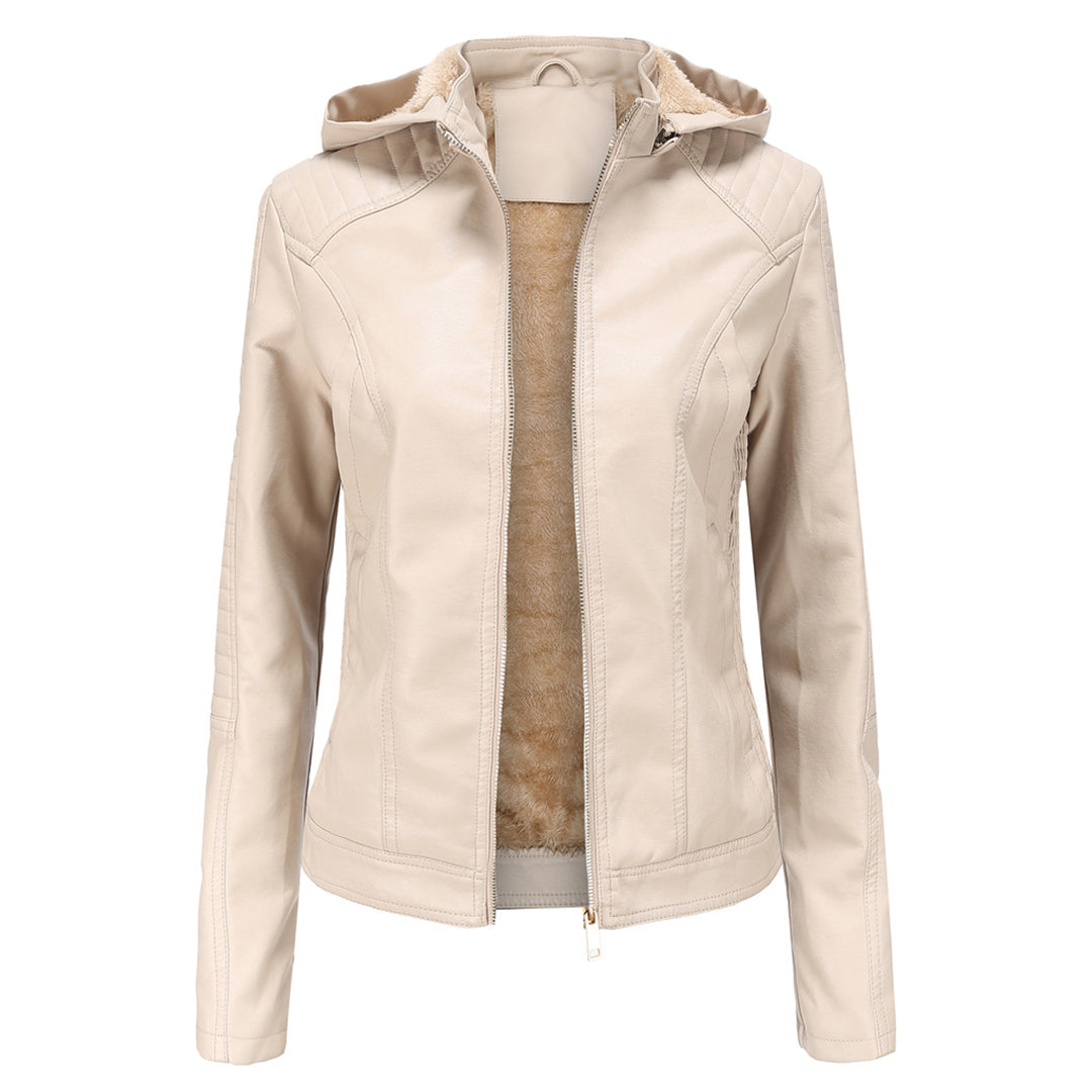 Miriam – leren damesjas met afneembare capuchon en gouden details