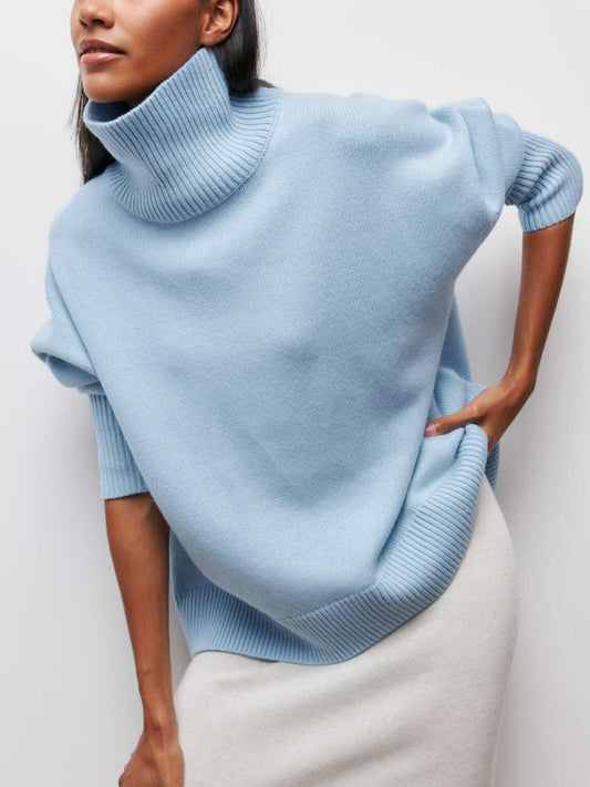 Livia – oversized ribgebreide coltrui met hoge hals en relaxte fit