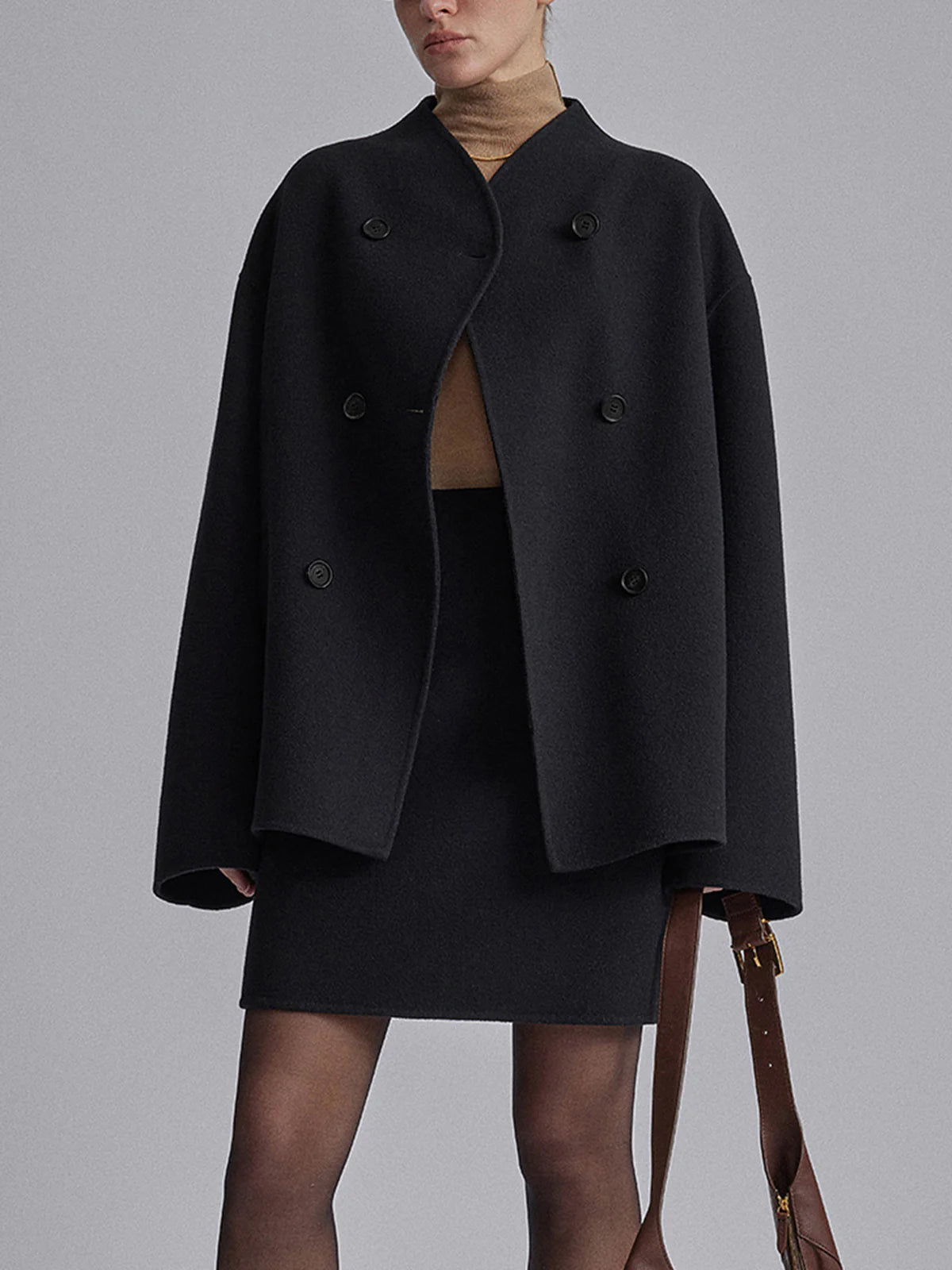 Sable – oversized double-breasted jas van zachte wolmix