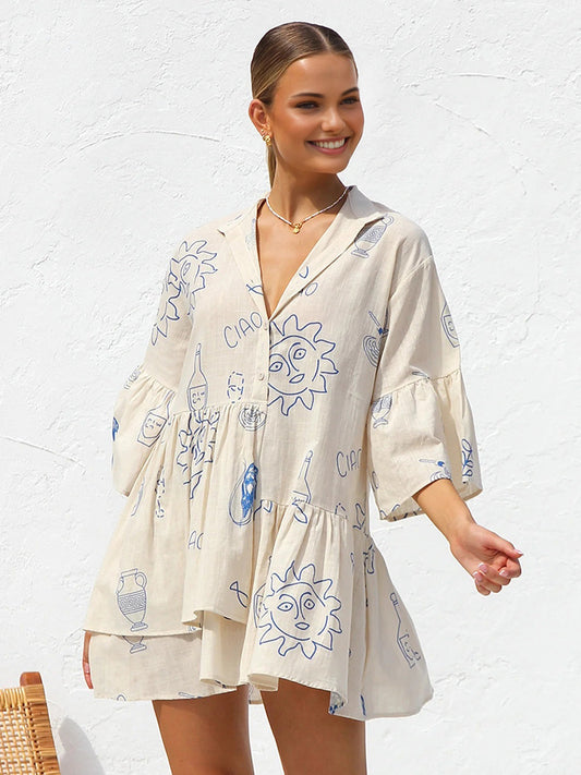 Kate – V-hals Tuniekjurk met abstracte print en losvallende pasvorm
