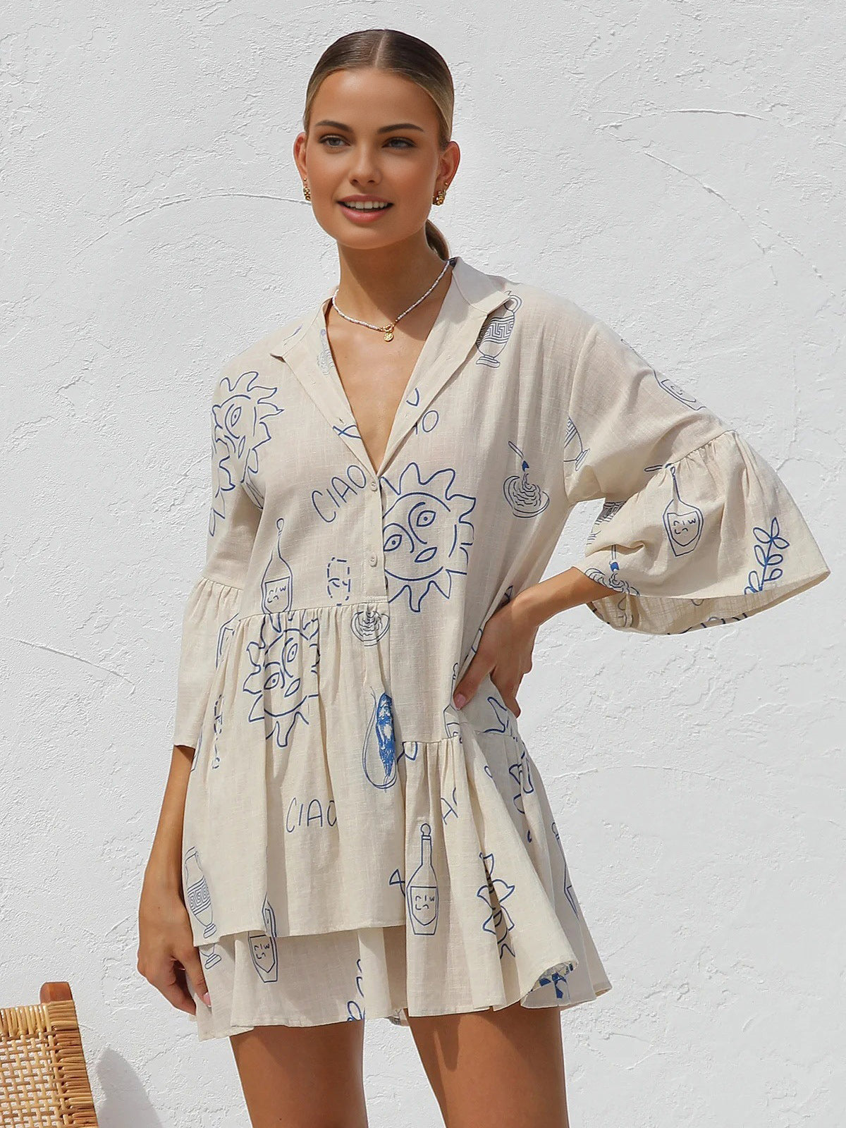 Kate – V-hals Tuniekjurk met abstracte print en losvallende pasvorm