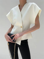 Top met asymmetrische sluiting en korte mouw