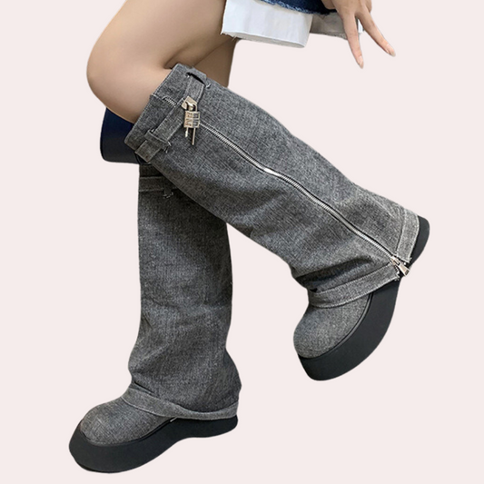 Dulce – denim winterlaarzen met gripzool en warme voering