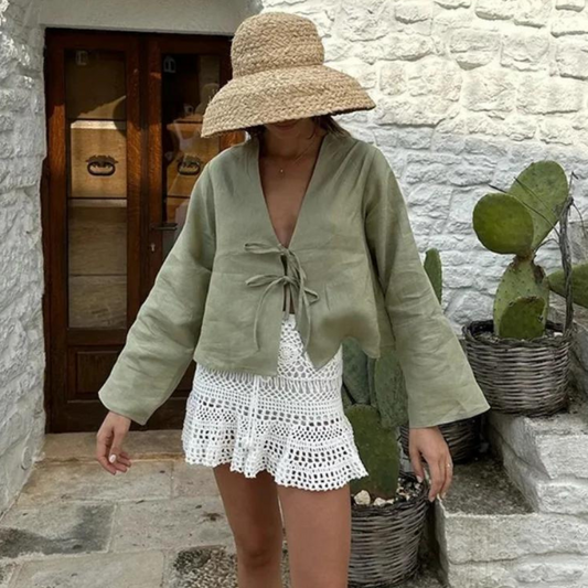 Sofia - Linnen Blouse met Striksluiting