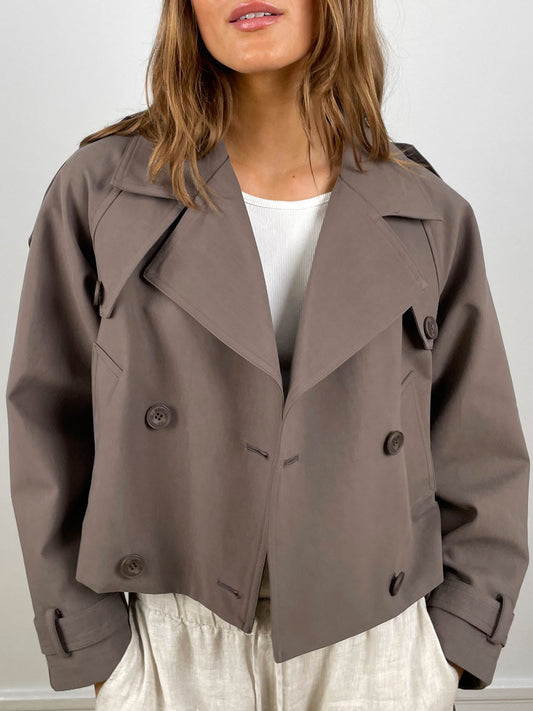Canvas - Korte Getailleerde Dames Trenchcoat Met Wijde Mouwen