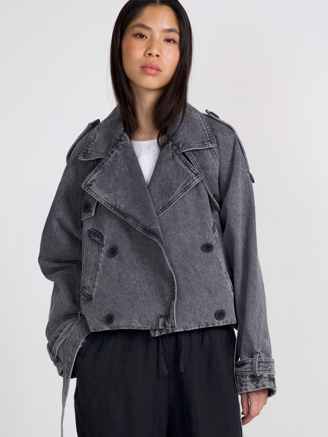 Debby - Korte Denim Trenchcoat met Riem & Knoopdetails