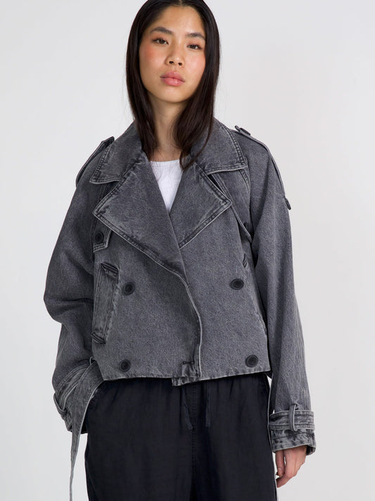 Debby - Korte Denim Trenchcoat met Riem & Knoopdetails