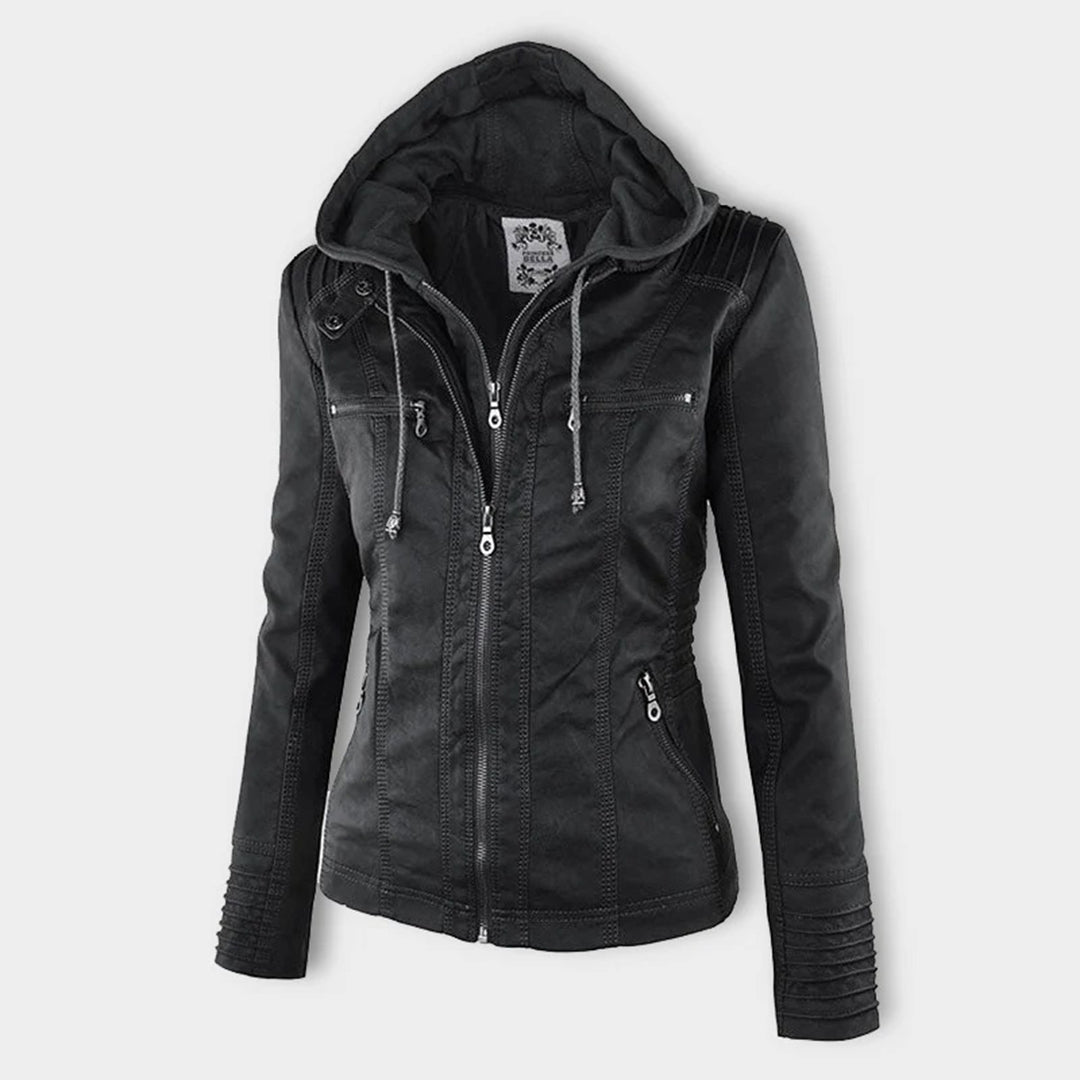 Selina – leren damesjas met capuchon en functionele details
