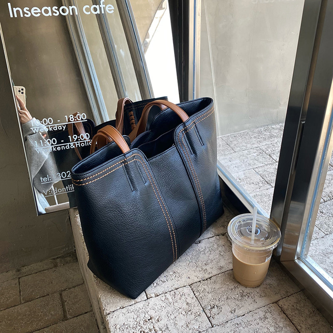 Amira – tote tas van imitatieleer met gestructureerd ontwerp en dubbele hengsel