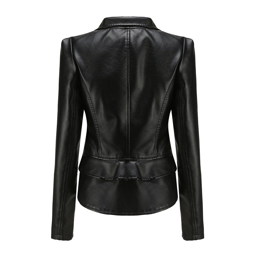 Aliya – leren damesjas met asymmetrische rits en afneembare zoom
