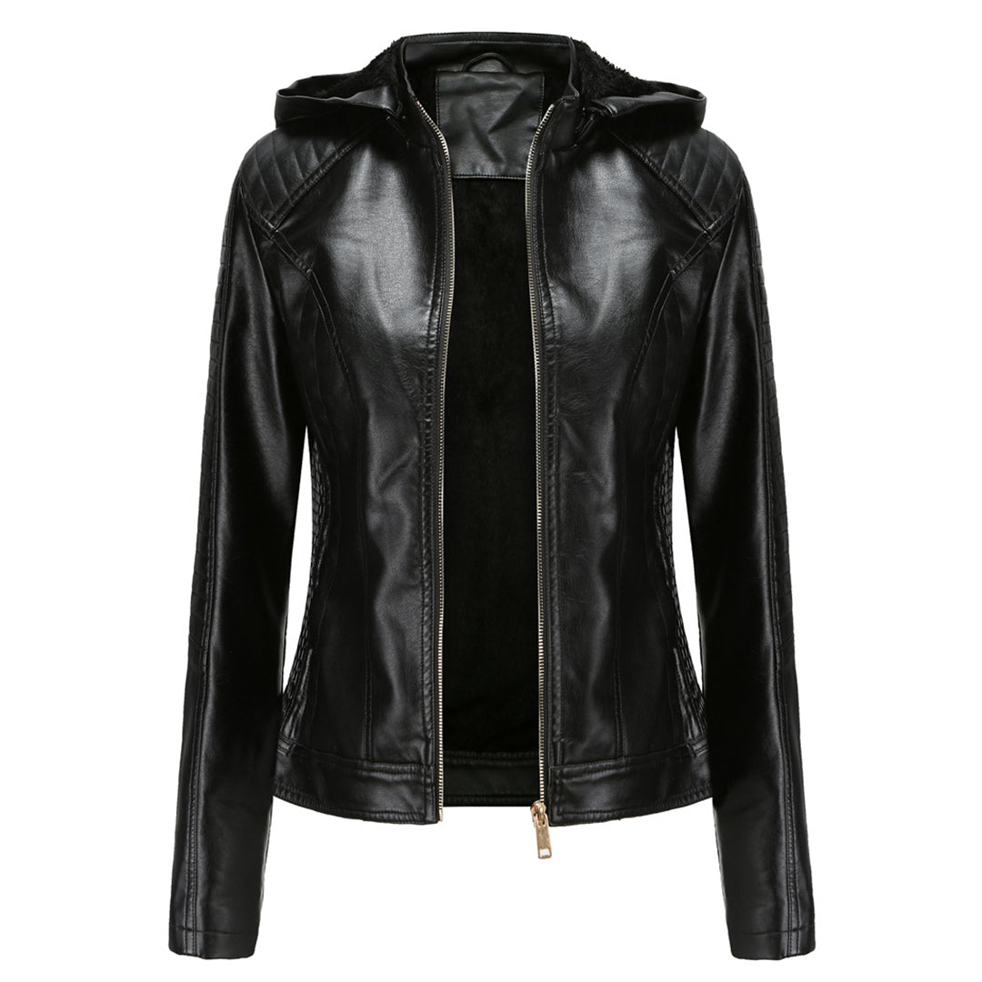 Miriam – leren damesjas met afneembare capuchon en gouden details