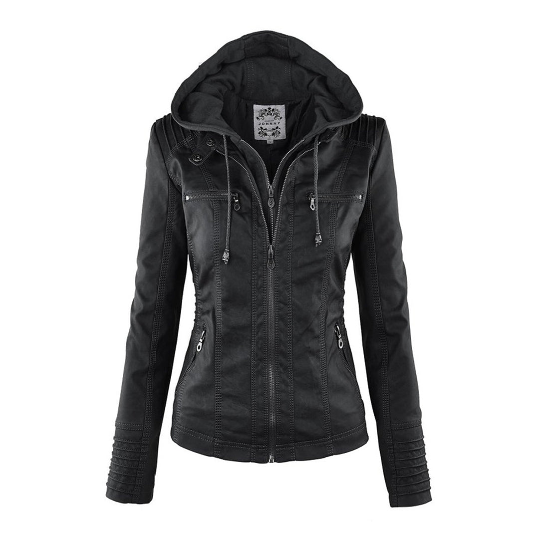Selina – leren damesjas met capuchon en functionele details
