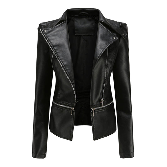 Aliya – leren damesjas met asymmetrische rits en afneembare zoom