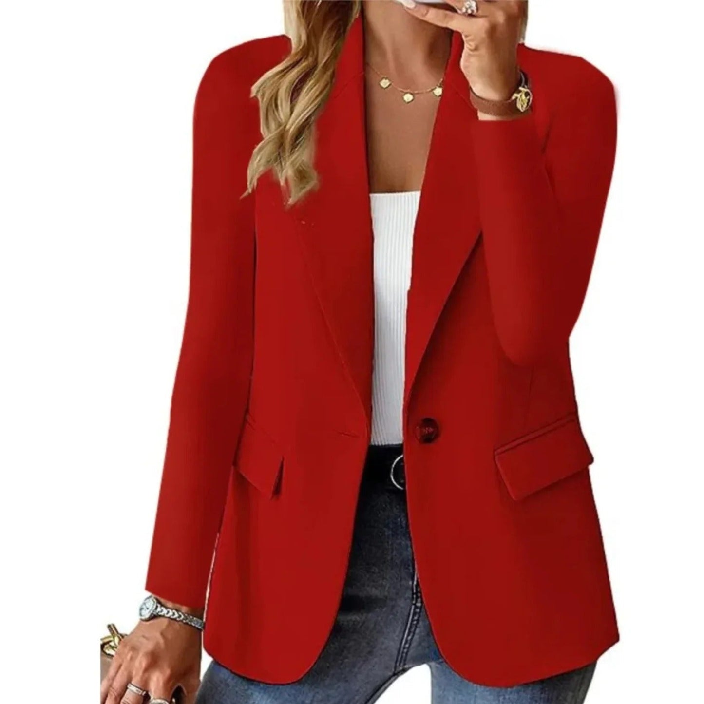 Celine – dames blazer van polyester met lange mouwen en zak met gesp