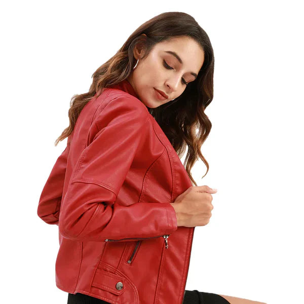 Camille – Leren Jacket Met Bandkraag En Getailleerd Design