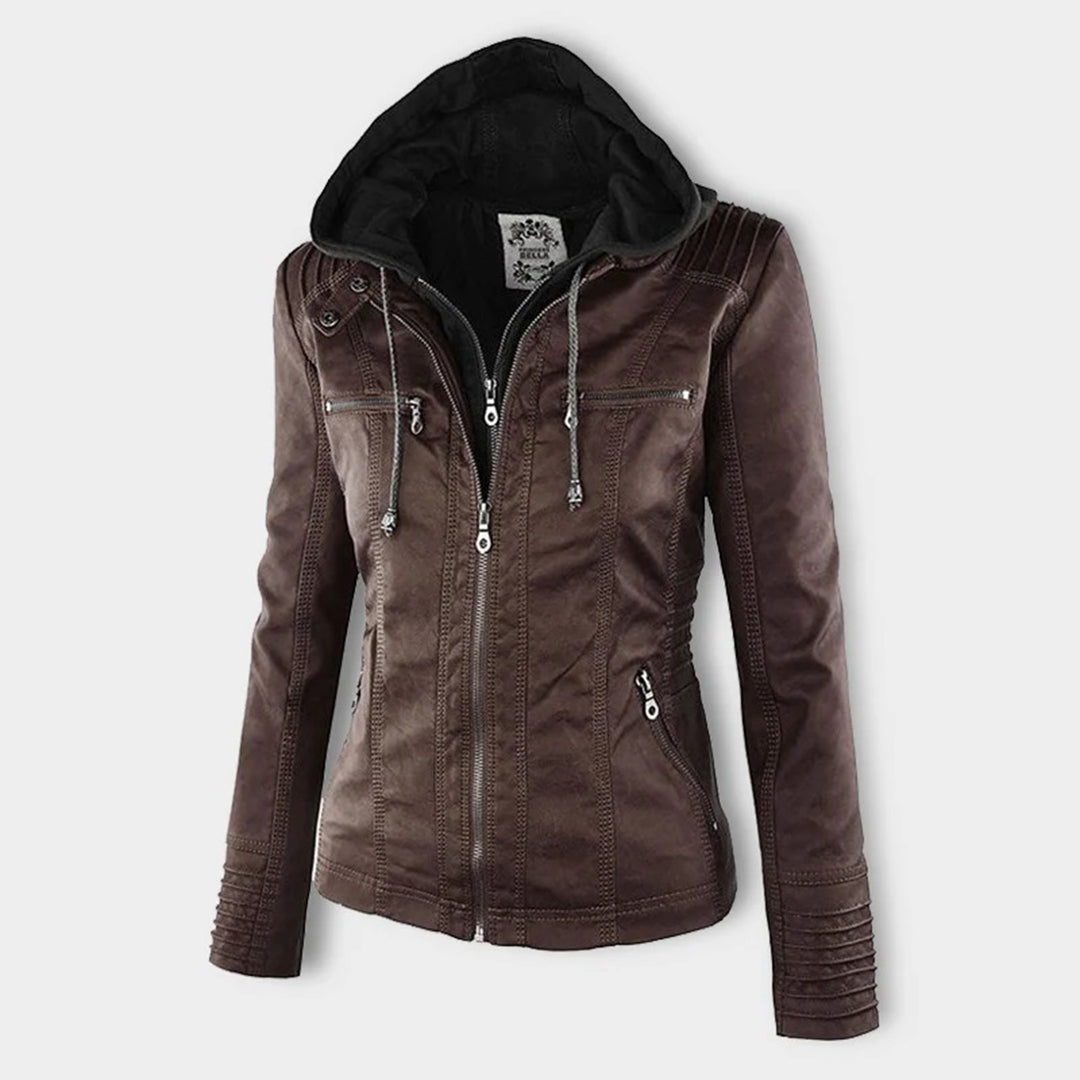 Selina – leren damesjas met capuchon en functionele details