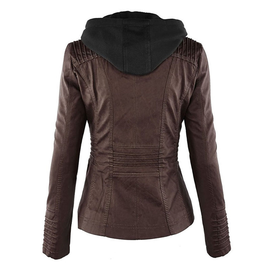 Selina – leren damesjas met capuchon en functionele details