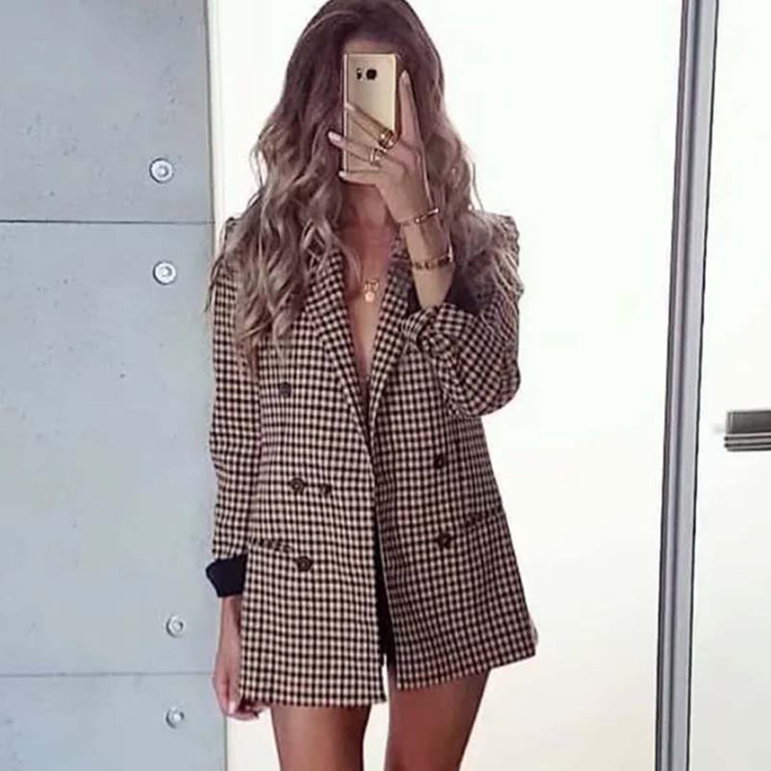 Celine – geruite damesblazer met dubbele knopen