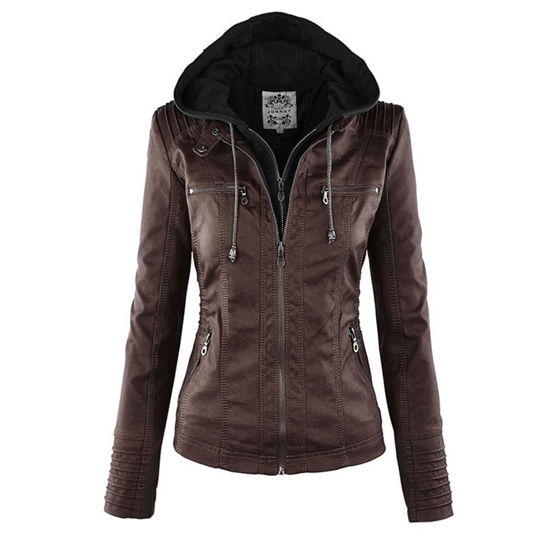 Selina – leren damesjas met capuchon en functionele details