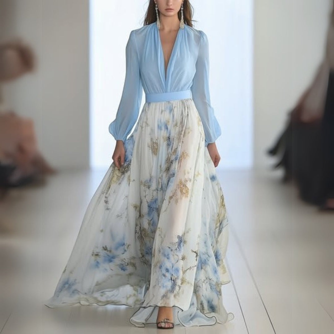 Rita – Pastelbloemen maxi-jurk met vloeiende pasvorm