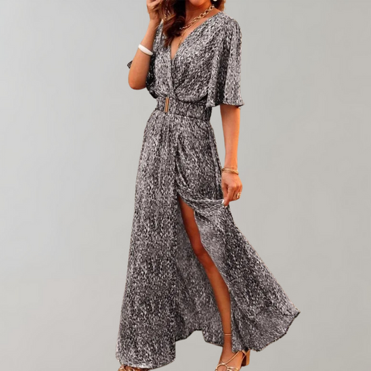 Chia – maxi-jurk met V-hals en striklint