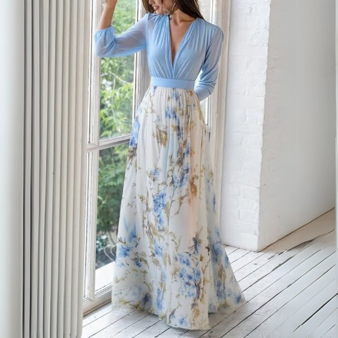 Rita – Pastelbloemen maxi-jurk met vloeiende pasvorm