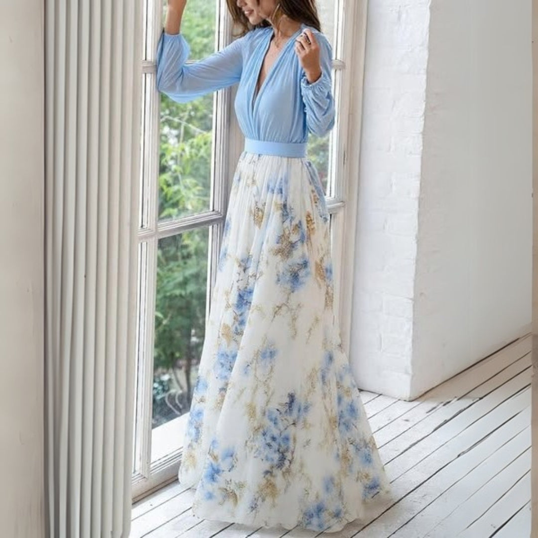Rita – Pastelbloemen maxi-jurk met vloeiende pasvorm