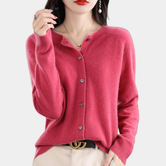 Anna – dames cardigan vest met knopen en V-hals