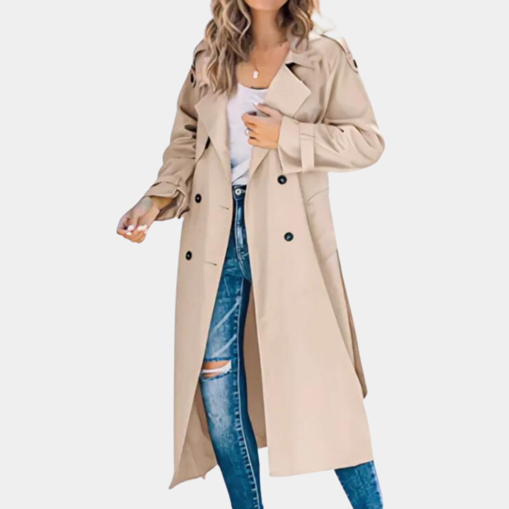 Ada – beige double-breasted trenchcoat met tailleband