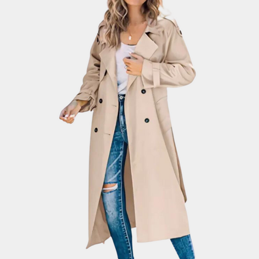 Ada – beige double-breasted trenchcoat met tailleband