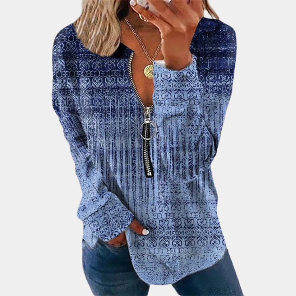 Bonnie – Oversized gebreide trui met vintageprint en gedropte schouders