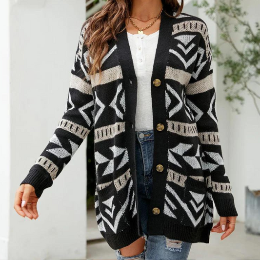 Judith – geruit cardigan vest met v-hals en knopen