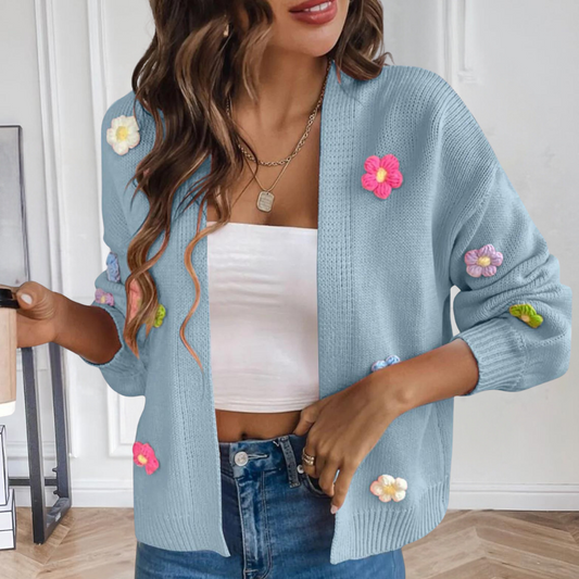 Fiona – gebreid cardigan vest met bloemenpatroon