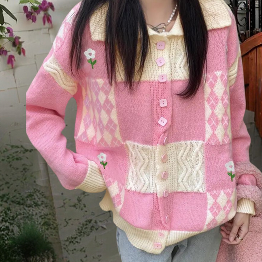 Christelle – dames cardigan vest met ruitpatroon van zachte viscose