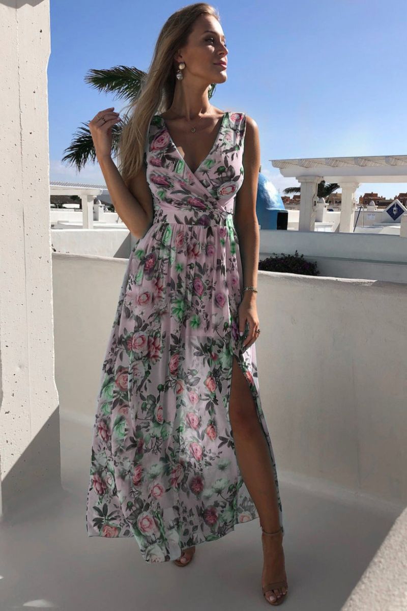 Cira Bloom – Maxi chiffonjurk met bloemenprint