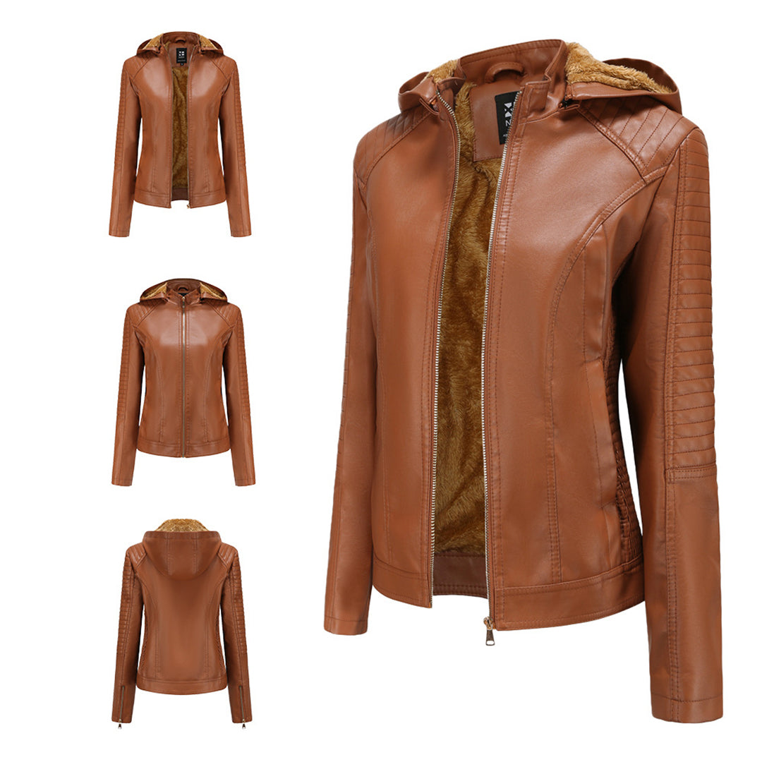 Miriam – leren damesjas met afneembare capuchon en gouden details