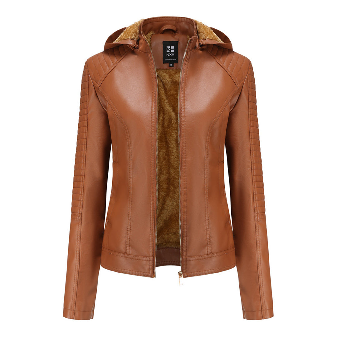 Miriam – leren damesjas met afneembare capuchon en gouden details